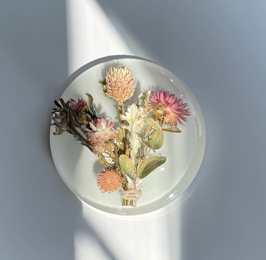 Gomphrena, Strawflower, Dusty Miller, Eucalyptus, White