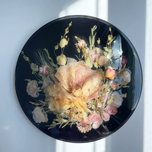 Peony, Eucalyptus, Ranunculus, Yarrow, Black